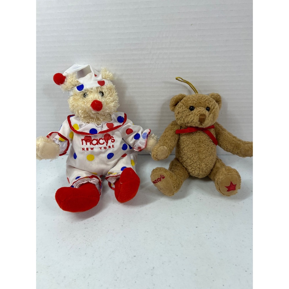 Vintage Macys New York Gund Teddy Bear Set Clown Polka Dot & Brown Jointed Star